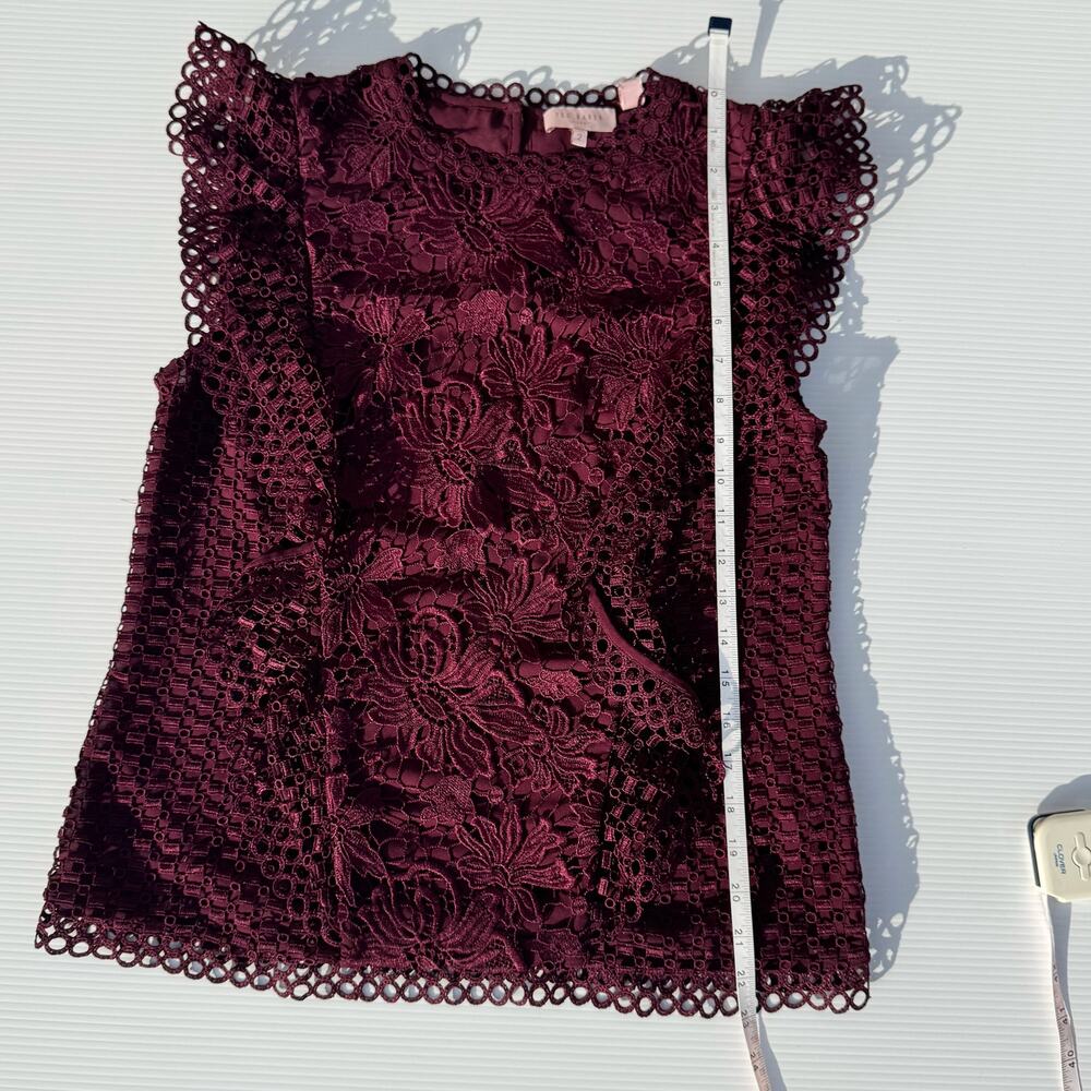 Ted Baker Zania Ruffle Mixed Lace Blouse Maroon Women’s 2 US6 Romantic Coquette - Picture 5 of 16